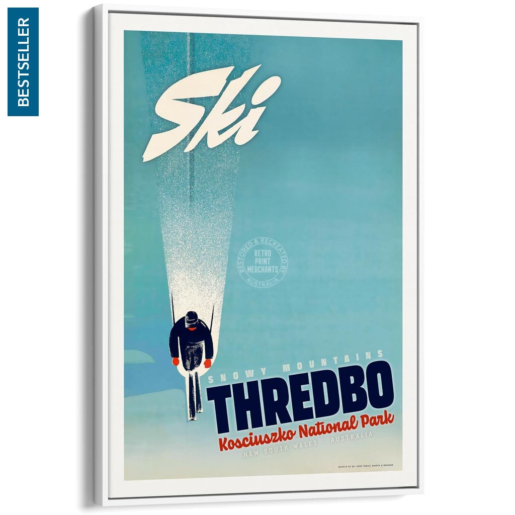 Ski Thredbo | Australia A4 210 X 297Mm 8.3 11.7 Inches / Canvas Floating Frame: White Timber Print