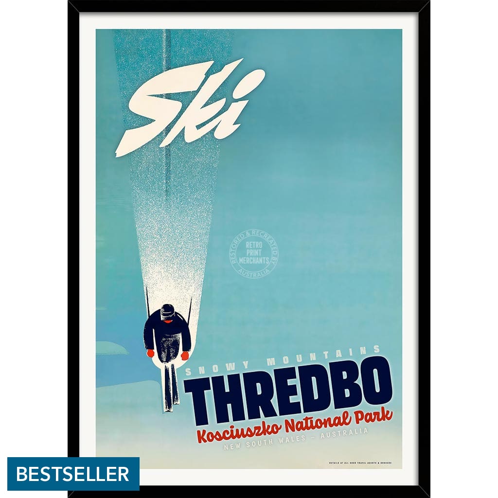 Ski Thredbo | Australia A4 210 X 297Mm 8.3 11.7 Inches / Framed Print: Black Timber Print Art