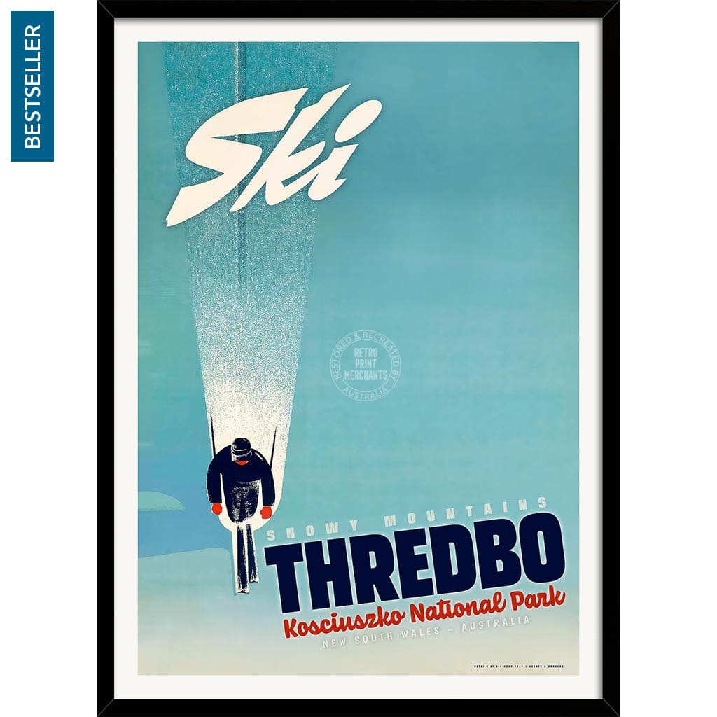 Ski Thredbo | Australia A4 210 X 297Mm 8.3 11.7 Inches / Framed Print: Black Timber Print Art