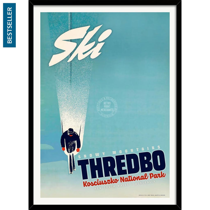 Ski Thredbo | Australia A4 210 X 297Mm 8.3 11.7 Inches / Framed Print: Black Timber Print Art
