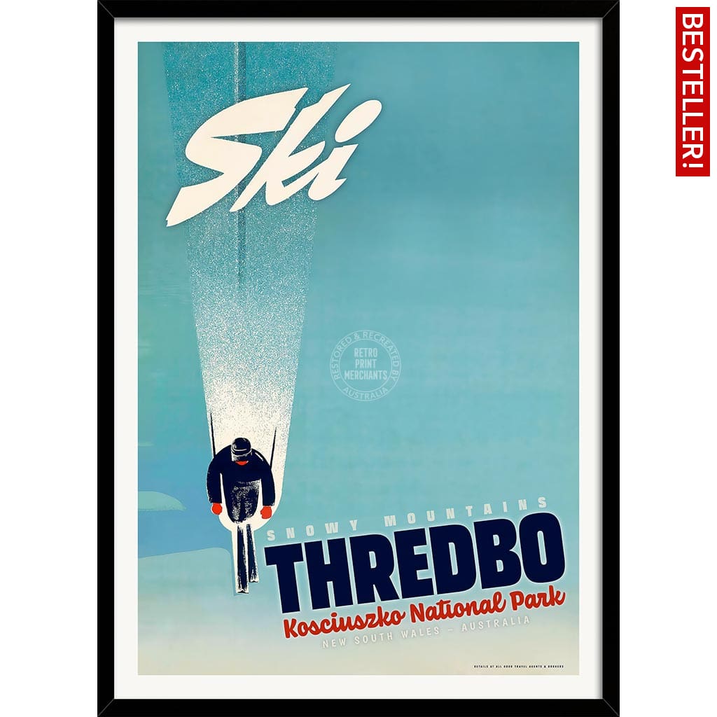 Ski Thredbo | Australia A4 210 X 297Mm 8.3 11.7 Inches / Framed Print: Black Timber Print Art