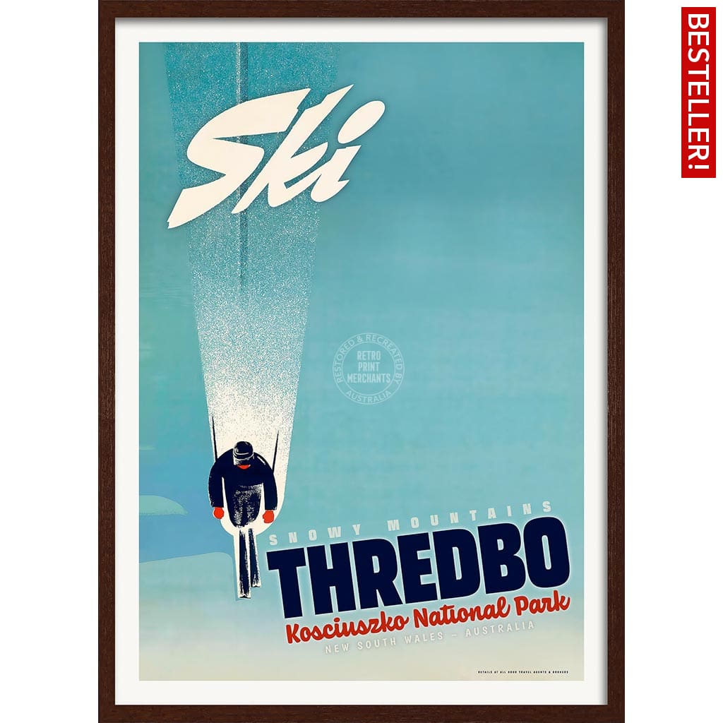 Ski Thredbo | Australia A4 210 X 297Mm 8.3 11.7 Inches / Framed Print: Chocolate Oak Timber Print