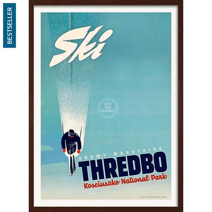 Ski Thredbo | Australia A4 210 X 297Mm 8.3 11.7 Inches / Framed Print: Chocolate Oak Timber Print