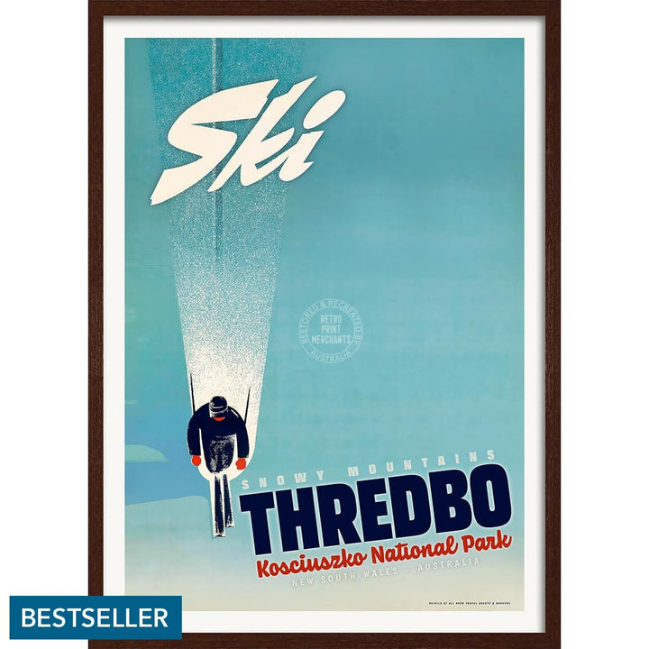 Ski Thredbo | Australia A4 210 X 297Mm 8.3 11.7 Inches / Framed Print: Chocolate Oak Timber Print