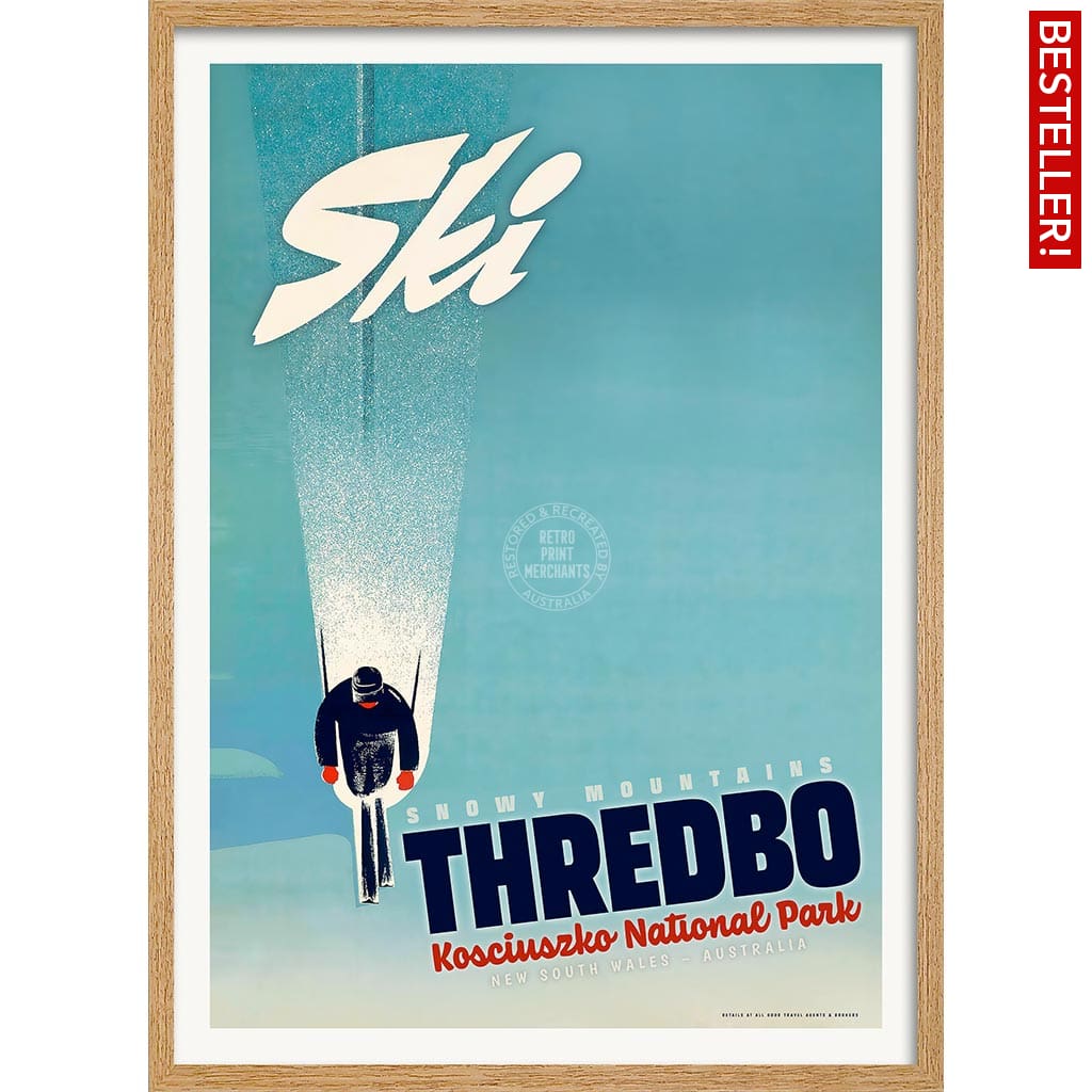 Ski Thredbo | Australia A4 210 X 297Mm 8.3 11.7 Inches / Framed Print: Natural Oak Timber Print Art