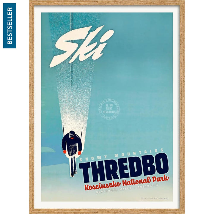 Ski Thredbo | Australia A4 210 X 297Mm 8.3 11.7 Inches / Framed Print: Natural Oak Timber Print Art