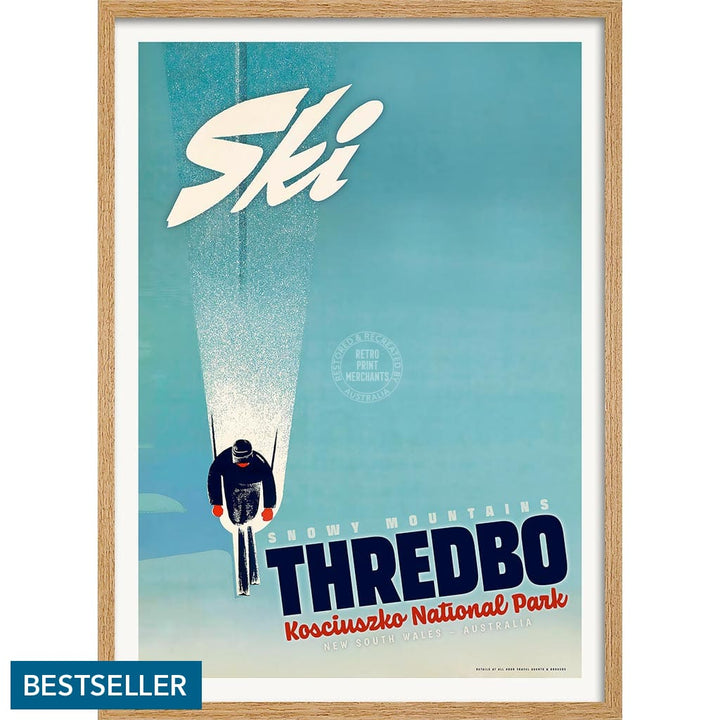 Ski Thredbo | Australia A4 210 X 297Mm 8.3 11.7 Inches / Framed Print: Natural Oak Timber Print Art
