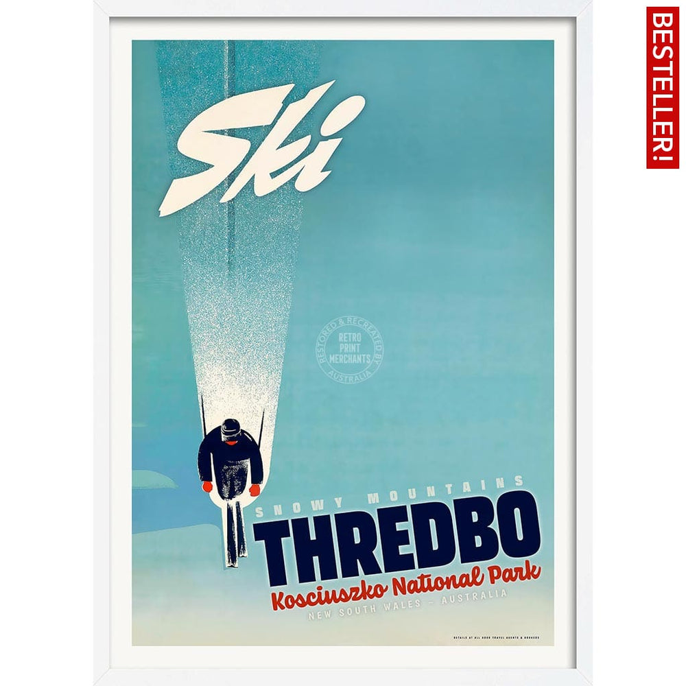Ski Thredbo | Australia A4 210 X 297Mm 8.3 11.7 Inches / Framed Print: White Timber Print Art