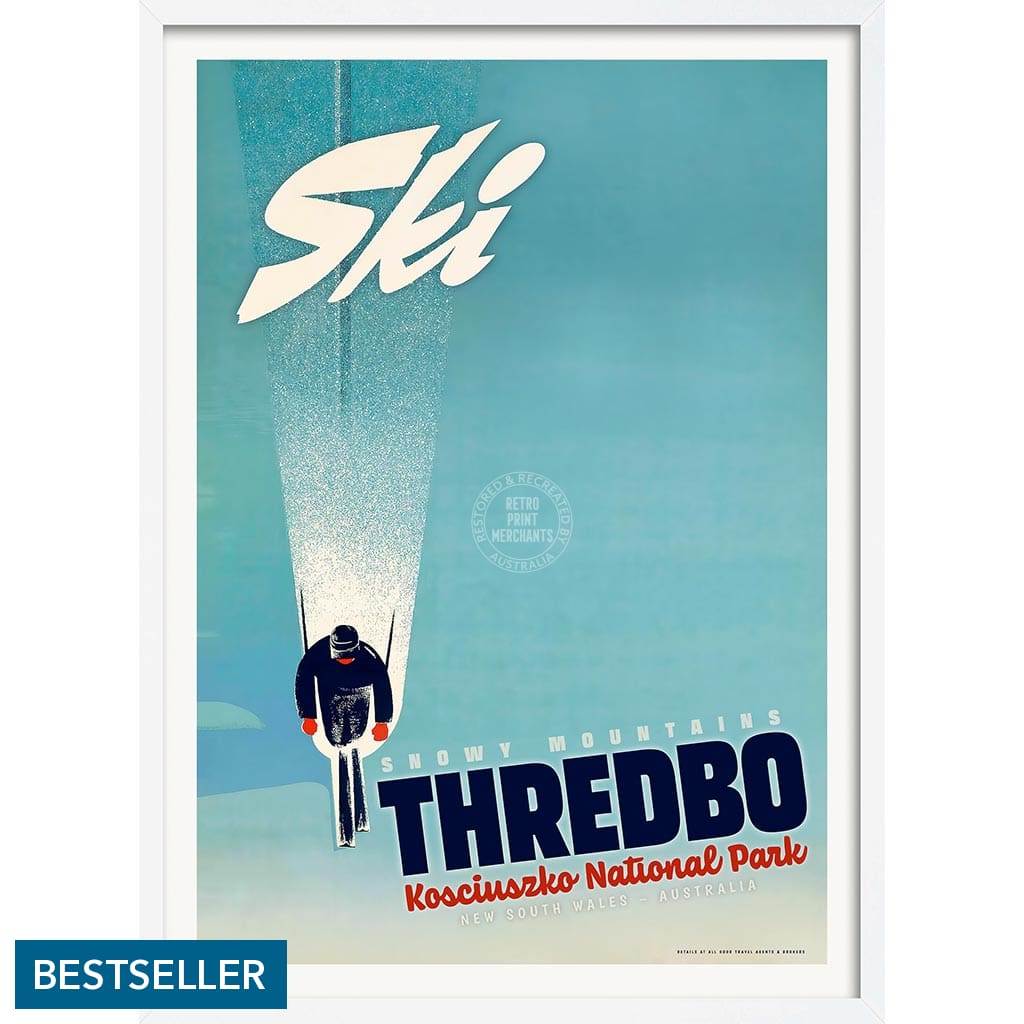 Ski Thredbo | Australia A4 210 X 297Mm 8.3 11.7 Inches / Framed Print: White Timber Print Art