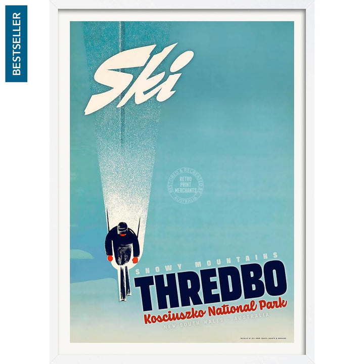 Ski Thredbo | Australia A4 210 X 297Mm 8.3 11.7 Inches / Framed Print: White Timber Print Art