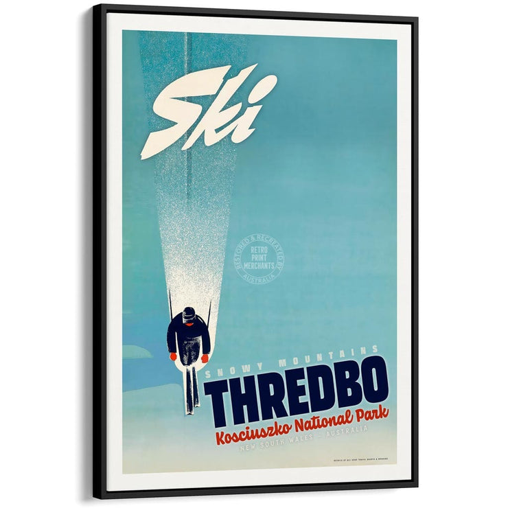 Ski Thredbo | Australia A4 210 X 297Mm 8.3 11.7 Inches / Canvas Floating Frame: Black Timber Print