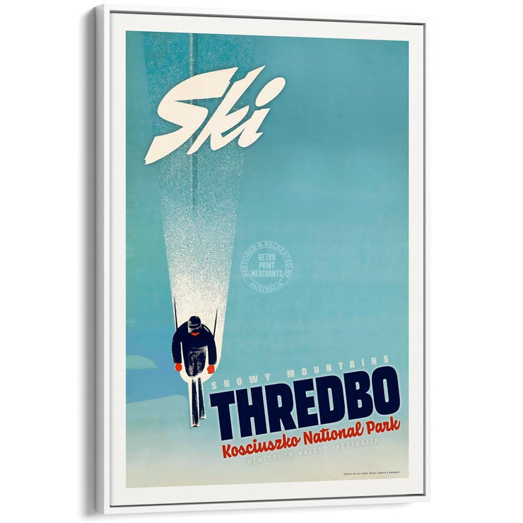Ski Thredbo | Australia A4 210 X 297Mm 8.3 11.7 Inches / Canvas Floating Frame: White Timber Print