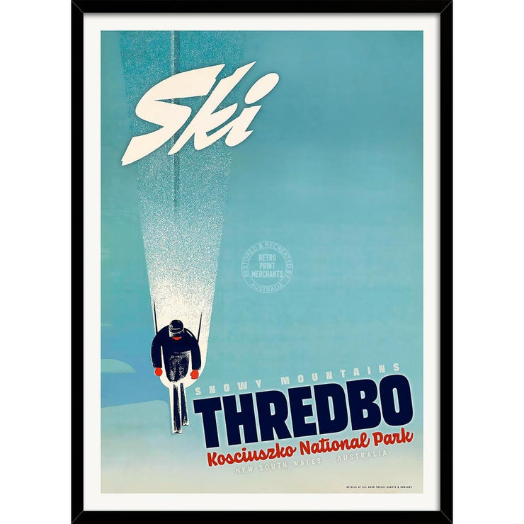 Ski Thredbo | Australia A4 210 X 297Mm 8.3 11.7 Inches / Framed Print: Black Timber Print Art