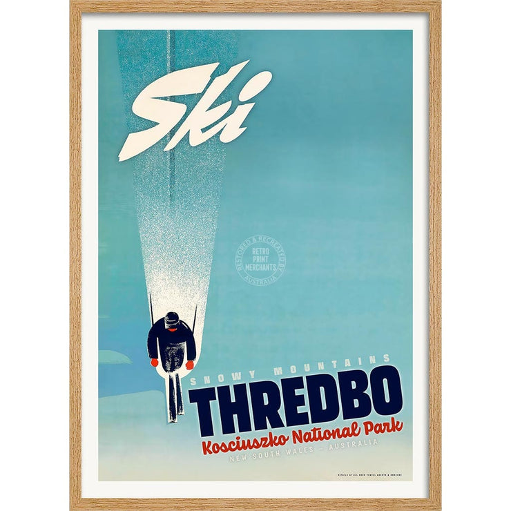 Ski Thredbo | Australia A4 210 X 297Mm 8.3 11.7 Inches / Framed Print: Natural Oak Timber Print Art