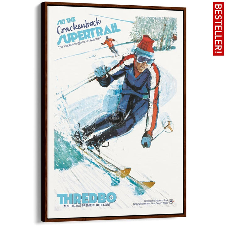 SKI THREDBO SUPERTRAIL | AUSTRALIA A3 | 297 x 420mm | 11.7 x 16.5 inches / Canvas Floating Frame: Chocolate Oak Timber