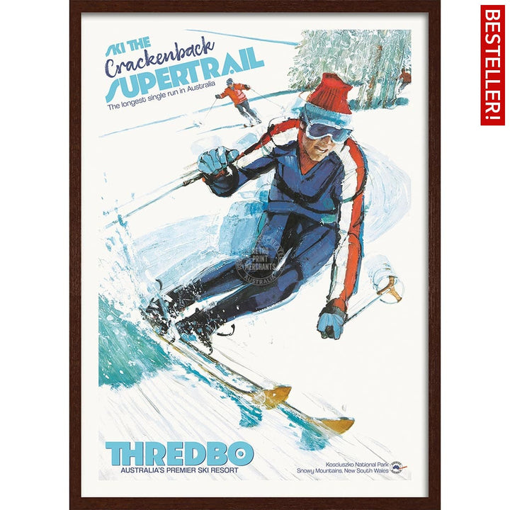 SKI THREDBO SUPERTRAIL | AUSTRALIA A3 | 297 x 420mm | 11.7 x 16.5 inches / Framed Print: Chocolate Oak Timber Print Art