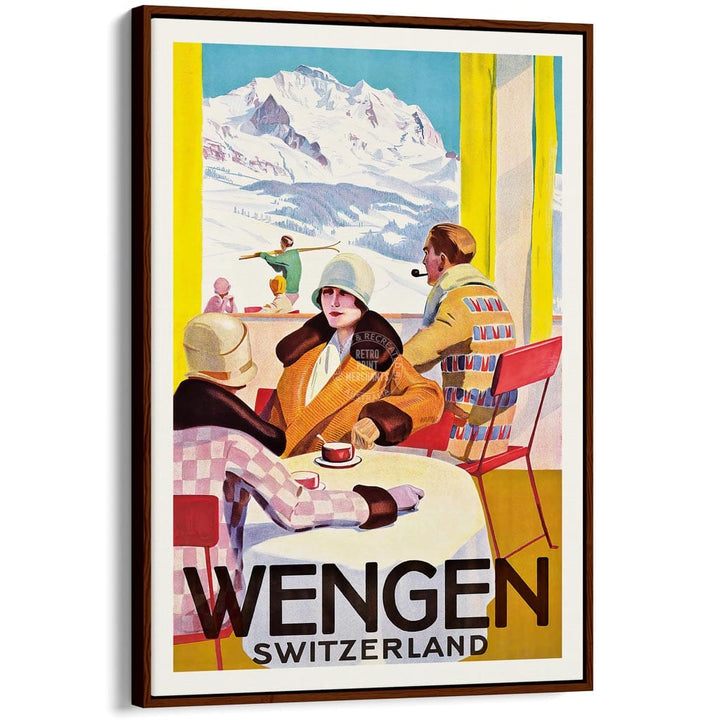 SKI WENGEN | SWITZERLAND A3 | 297 x 420mm | 11.7 x 16.5 inches / Canvas Floating Frame: Chocolate Oak Timber Print Art