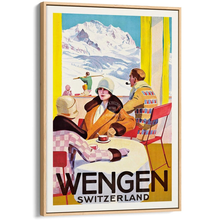 SKI WENGEN | SWITZERLAND A3 | 297 x 420mm | 11.7 x 16.5 inches / Canvas Floating Frame: Natural Oak Timber Print Art