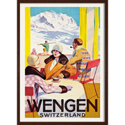 Skiing Wengen | Switzerland 422Mm X 295Mm 16.6 11.6 A3 / Dark Oak Print Art