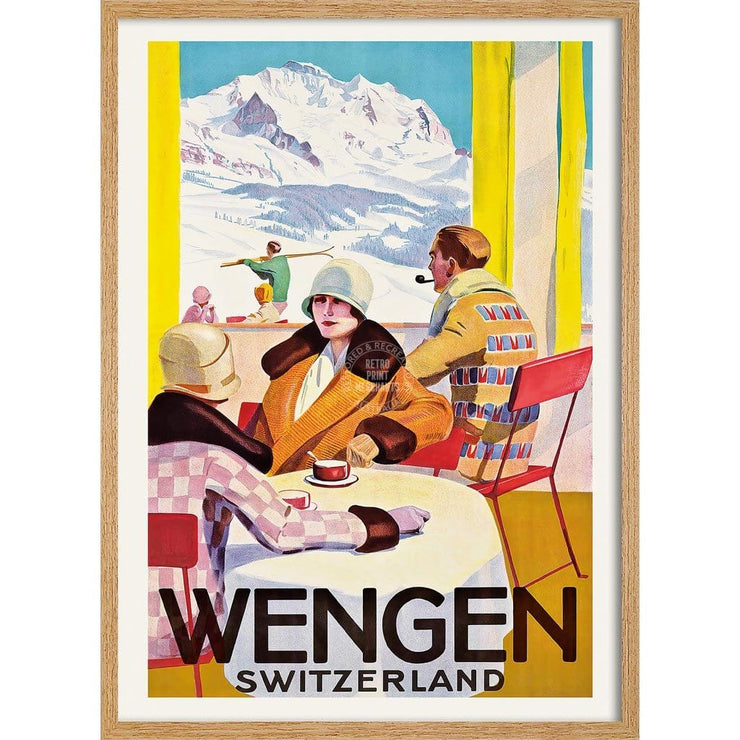 Skiing Wengen | Switzerland 422Mm X 295Mm 16.6 11.6 A3 / Natural Oak Print Art