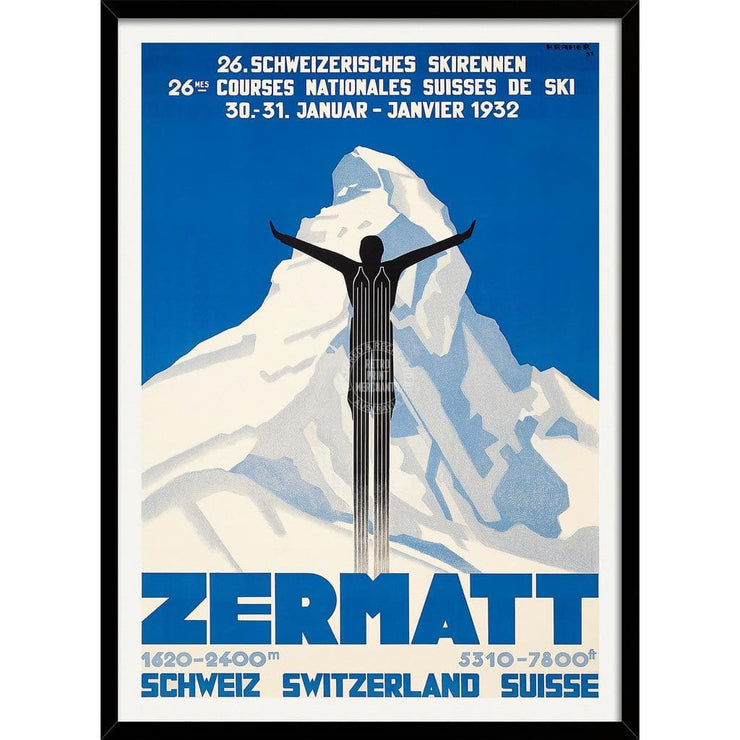 Skiing Zermatt | Switzerland 422Mm X 295Mm 16.6 11.6 A3 / Black Print Art