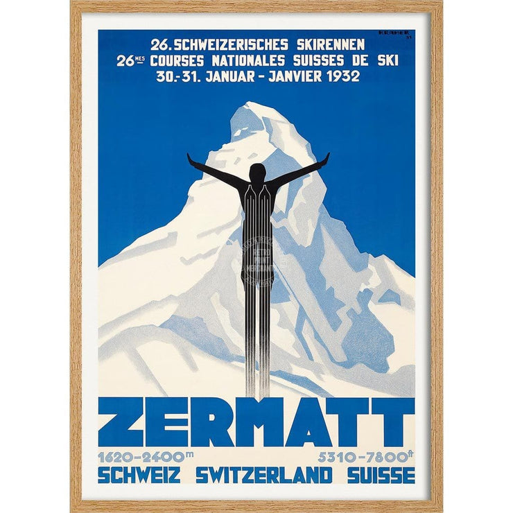 Skiing Zermatt | Switzerland 422Mm X 295Mm 16.6 11.6 A3 / Natural Oak Print Art