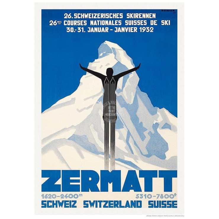 Skiing Zermatt | Switzerland 422Mm X 295Mm 16.6 11.6 A3 / Unframed Print Art