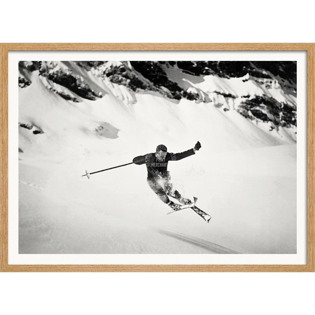 Skiing The Alps | Switzerland A4 210 X 297Mm 8.3 11.7 Inches / Framed Print: Natural Oak Timber