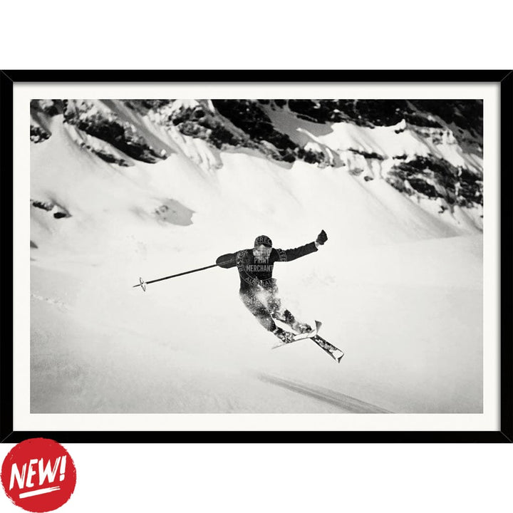 Skiing The Alps | Switzerland A4 210 X 297Mm 8.3 11.7 Inches / Framed Print: Black Timber Print Art