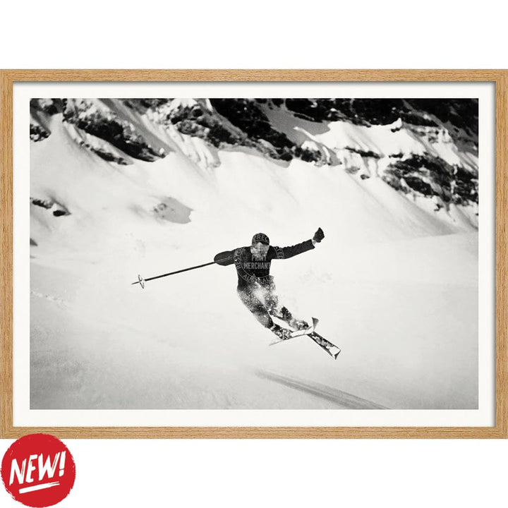 Skiing The Alps | Switzerland A4 210 X 297Mm 8.3 11.7 Inches / Framed Print: Natural Oak Timber