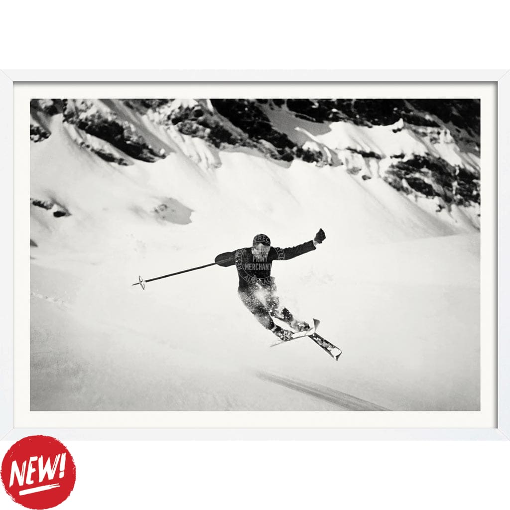 Skiing The Alps | Switzerland A4 210 X 297Mm 8.3 11.7 Inches / Framed Print: White Timber Print Art
