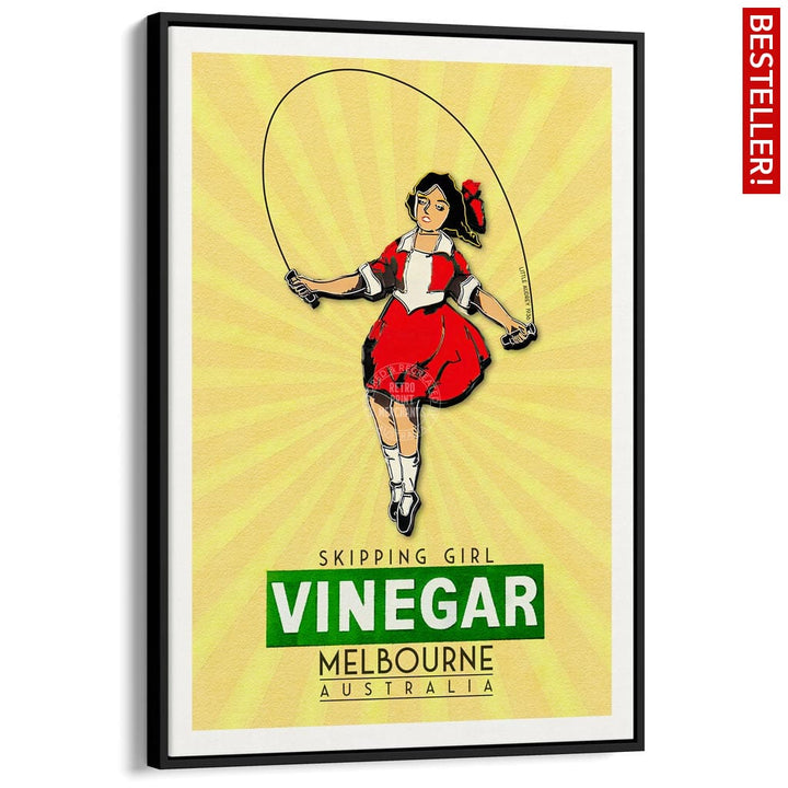 Skipping Girl | Australia A3 297 X 420Mm 11.7 16.5 Inches / Canvas Floating Frame - Black Timber
