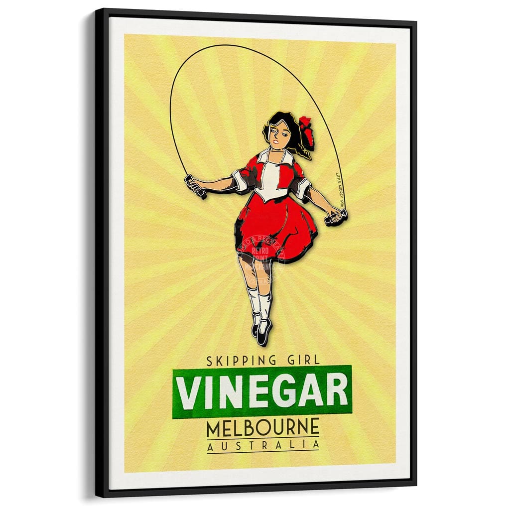 Skipping Girl | Australia A3 297 X 420Mm 11.7 16.5 Inches / Canvas Floating Frame - Black Timber