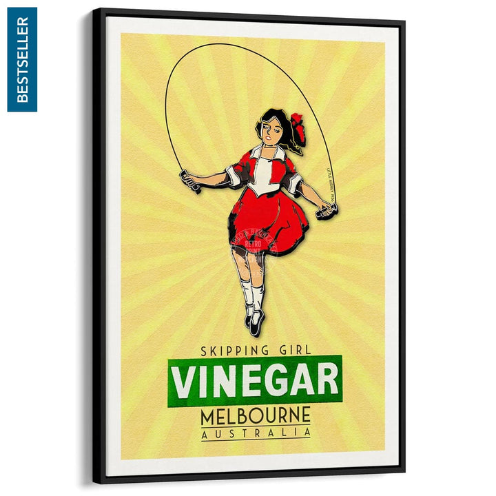 Skipping Girl | Australia A3 297 X 420Mm 11.7 16.5 Inches / Canvas Floating Frame - Black Timber