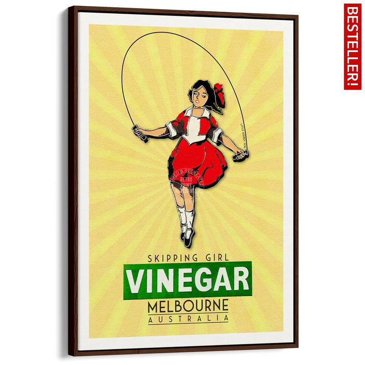 Skipping Girl | Australia A3 297 X 420Mm 11.7 16.5 Inches / Canvas Floating Frame - Dark Oak Timber