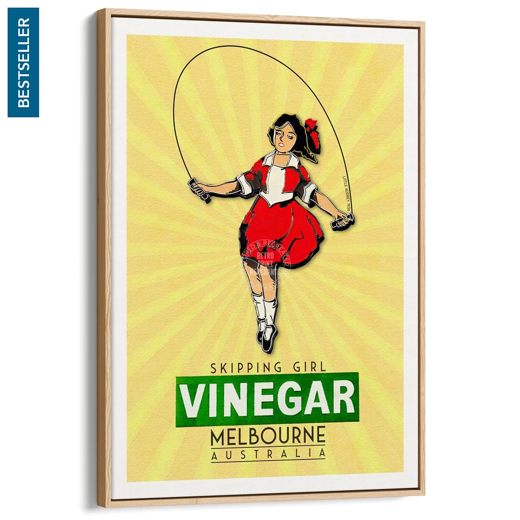 Skipping Girl | Australia A3 297 X 420Mm 11.7 16.5 Inches / Canvas Floating Frame - Natural Oak