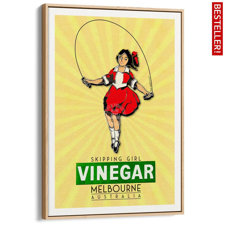 Skipping Girl | Australia A3 297 X 420Mm 11.7 16.5 Inches / Canvas Floating Frame - Natural Oak