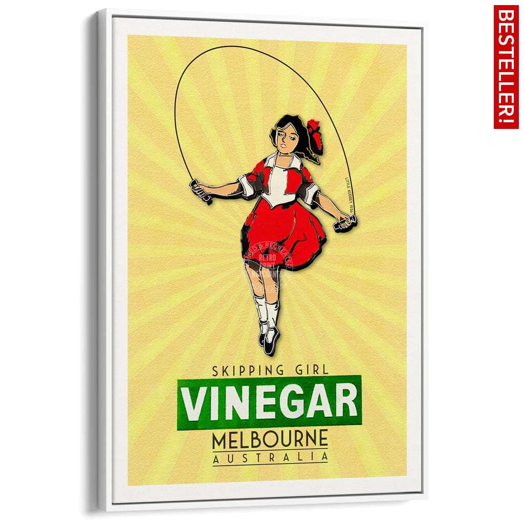 Skipping Girl | Australia A3 297 X 420Mm 11.7 16.5 Inches / Canvas Floating Frame - White Timber