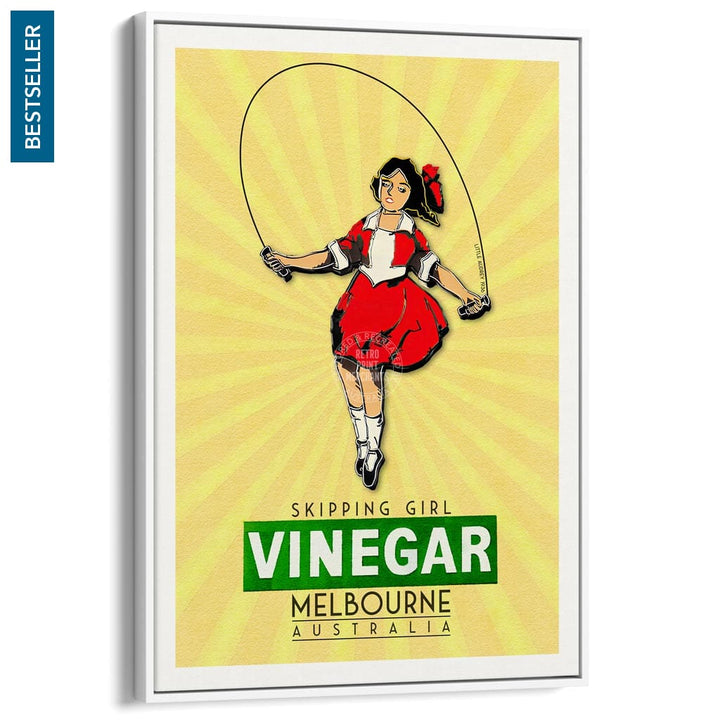 Skipping Girl | Australia A3 297 X 420Mm 11.7 16.5 Inches / Canvas Floating Frame - White Timber