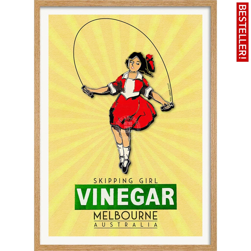 Skipping Girl | Australia A3 297 X 420Mm 11.7 16.5 Inches / Framed Print - Natural Oak Timber Art