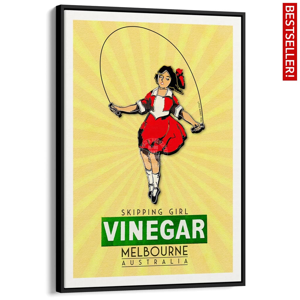 Skipping Girl | Australia A3 297 X 420Mm 11.7 16.5 Inches / Canvas Floating Frame - Black Timber