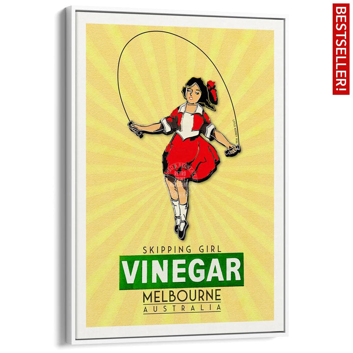 Skipping Girl | Australia A3 297 X 420Mm 11.7 16.5 Inches / Canvas Floating Frame - White Timber