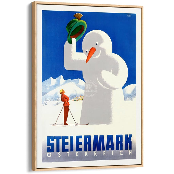 Snowman | Austria A4 210 X 297Mm 8.3 11.7 Inches / Canvas Floating Frame: Natural Oak Timber Print