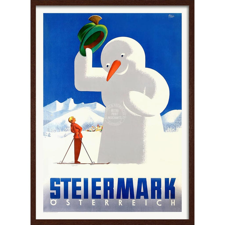 Snowman | Austria A4 210 X 297Mm 8.3 11.7 Inches / Framed Print: Chocolate Oak Timber Print Art