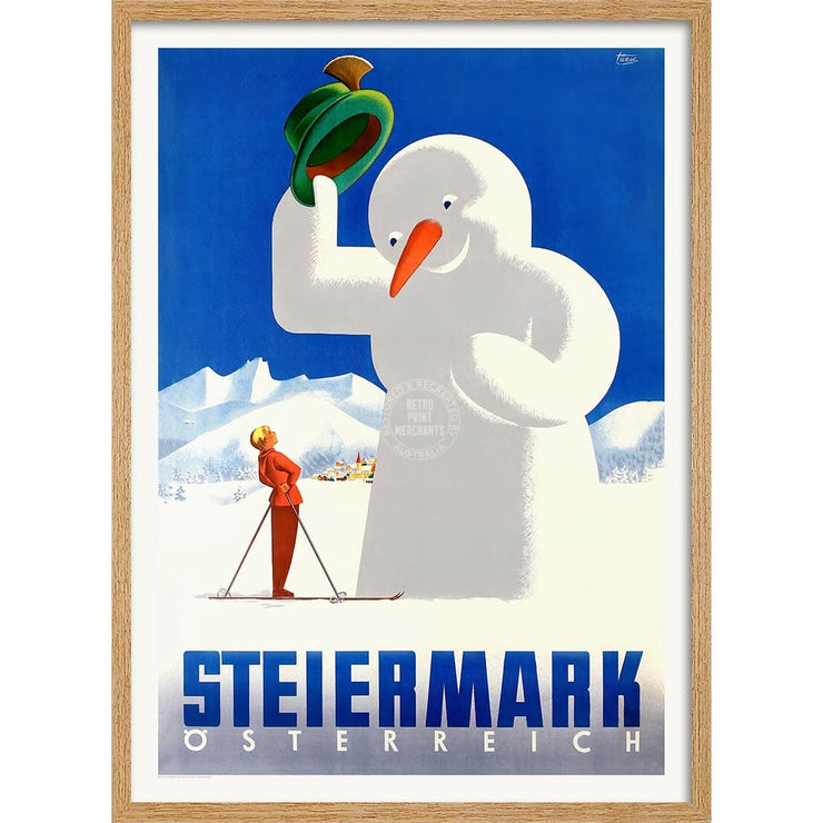 Snowman | Austria A4 210 X 297Mm 8.3 11.7 Inches / Framed Print: Natural Oak Timber Print Art
