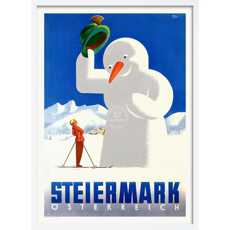 Snowman | Austria A4 210 X 297Mm 8.3 11.7 Inches / Framed Print: White Timber Print Art