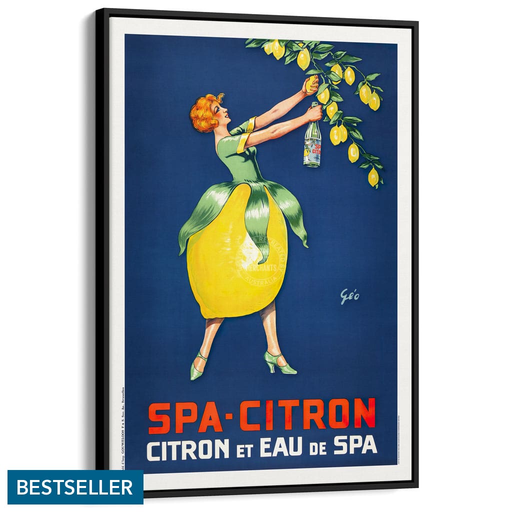 Spa Citron 1930 | Belgium A3 297 X 420Mm 11.7 16.5 Inches / Canvas Floating Frame - Black Timber