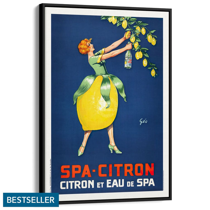 Spa Citron 1930 | Belgium A3 297 X 420Mm 11.7 16.5 Inches / Canvas Floating Frame - Black Timber