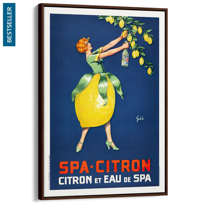 Spa Citron 1930 | Belgium A3 297 X 420Mm 11.7 16.5 Inches / Canvas Floating Frame - Dark Oak Timber