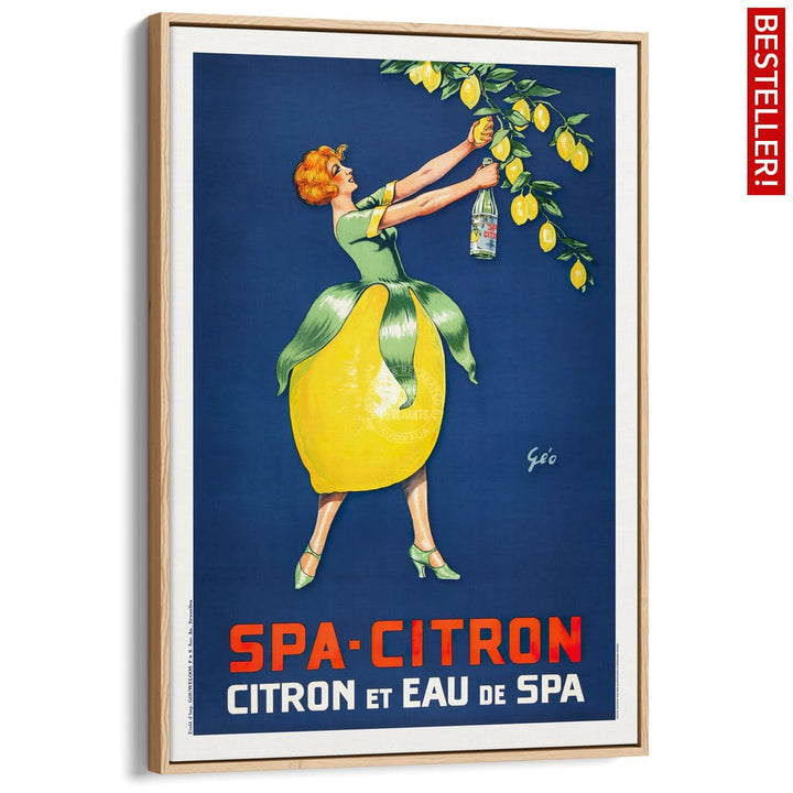Spa Citron 1930 | Belgium A3 297 X 420Mm 11.7 16.5 Inches / Canvas Floating Frame - Natural Oak